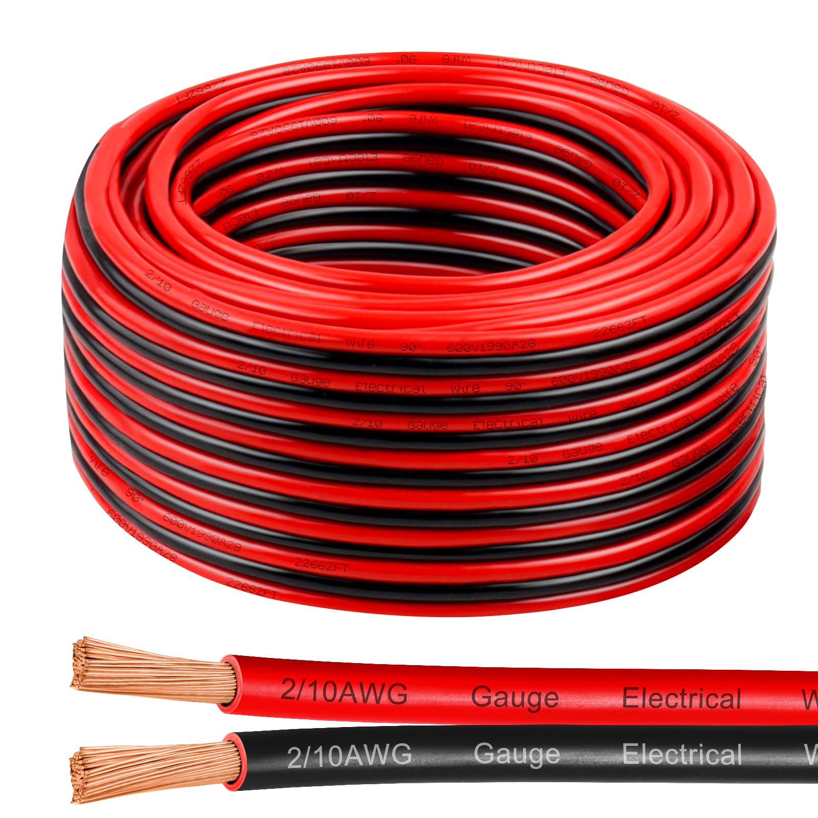 Photo 1 of 10 Gauge Wire 75 Feet, 10/2 AWG Pure Copper Wire, 10AWG 2 Conductors Red Black Oxygen Free Stranded Low Voltage Wire for Solar Panel, Automotive, Audio Auto, LED Lighting(10 AWG 75FT)