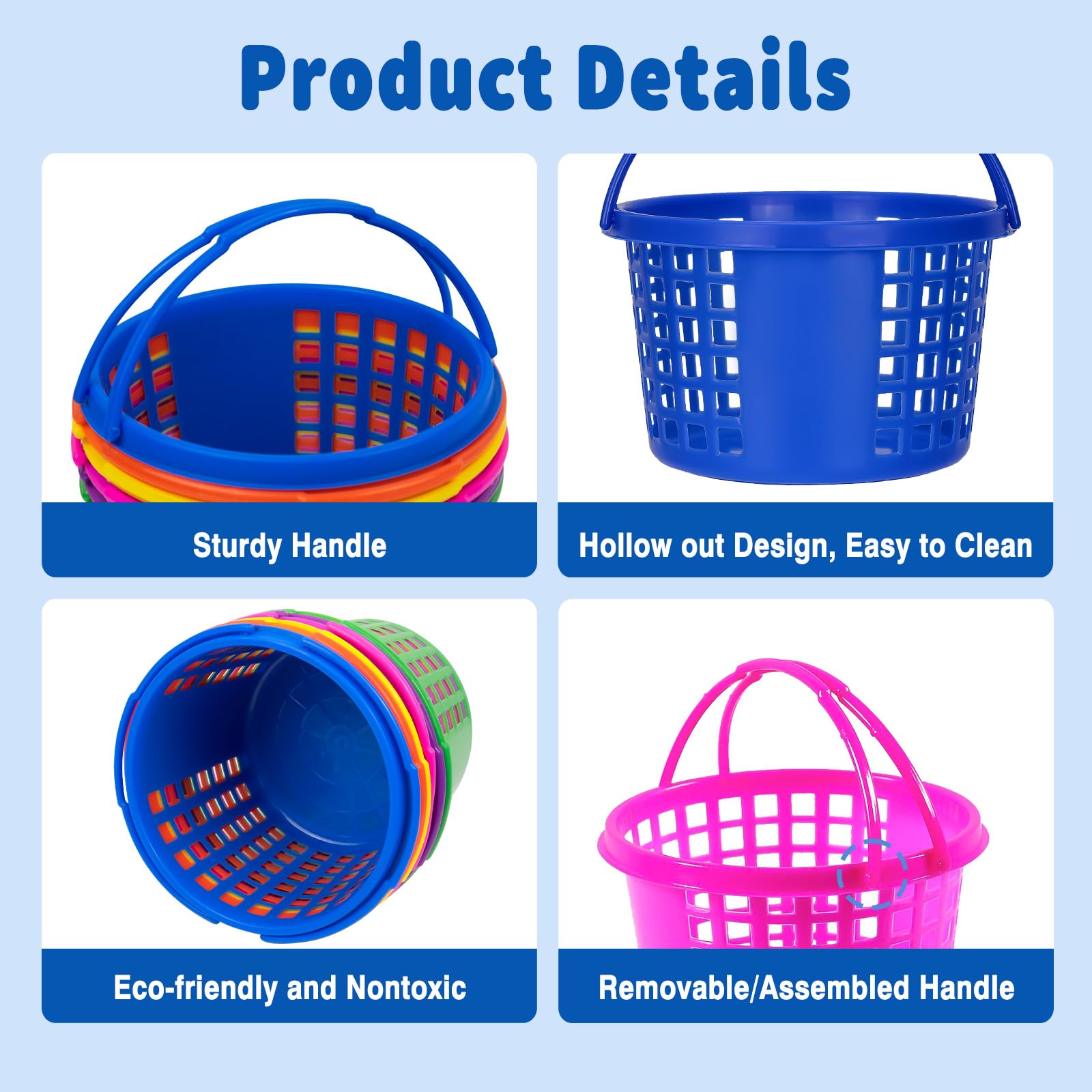 Evoio Easter Baskets for Kids, 24 Pack Plastic Easter Baskets Bulk for Egg Hunts Set, Easter Bucket Bags with 120g Easter Grass for Toddler Classroom Collecting Easter Eggs Party Favor