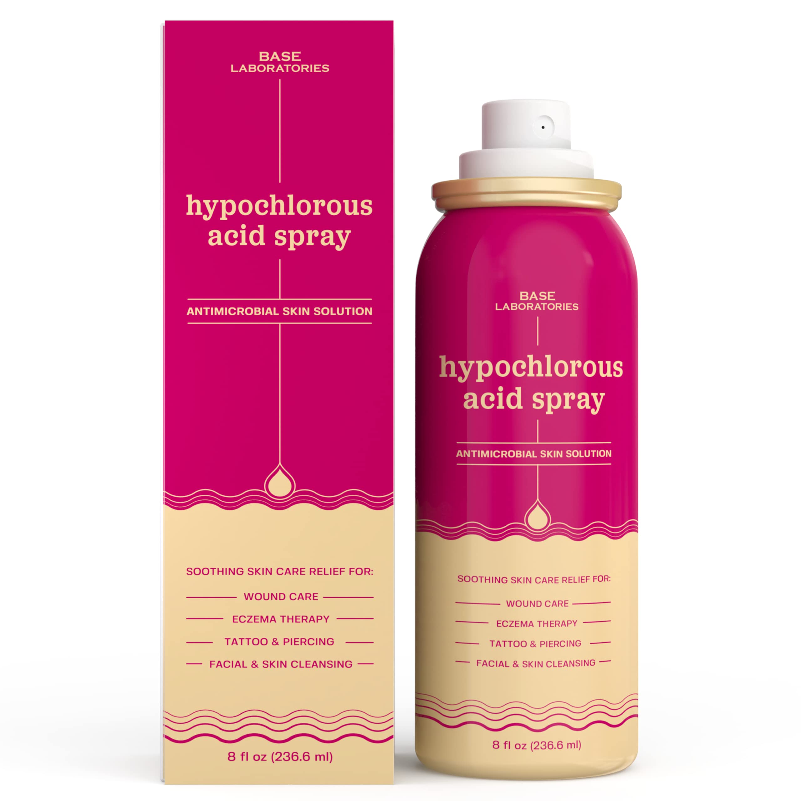 BASE LABORATORIES Hypochlorous Acid Spray for Face & Skin | 8oz | Facial Spray Daily Skin Repair Solution for Sensitive Skin, Redness, Irritations, Eczema | Hypochlrous HOCL Molecule | 2PK