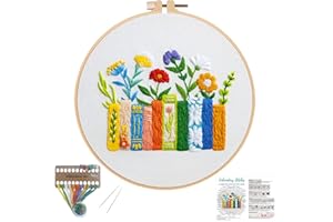 Louise Maelys Funny Embroidery Kits for Beginners,Cross Stitch Kit for Adults,DIY Needlepoint with Books Bookmarks and Flower