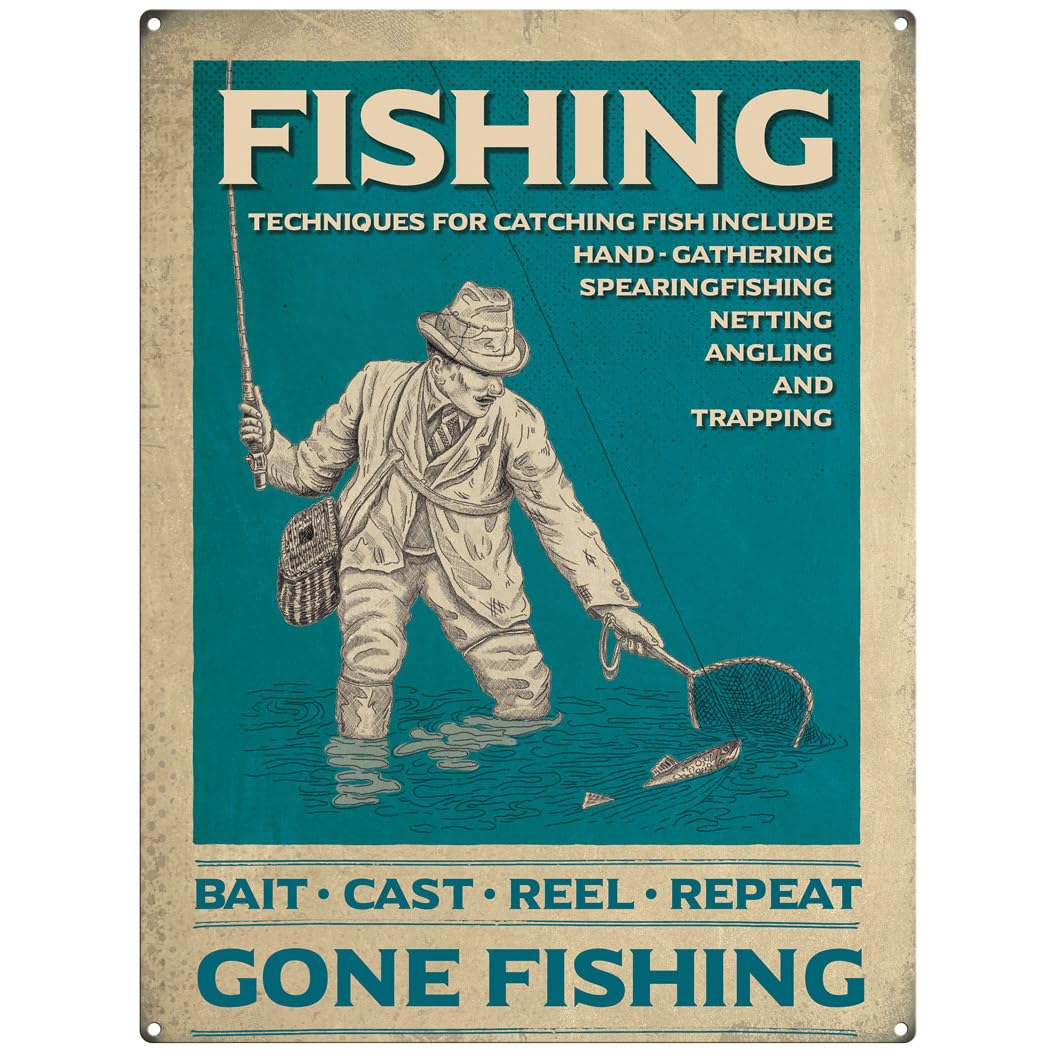 Small (15 x 20 cm) Metal Sign - Retro Sports - Fishing