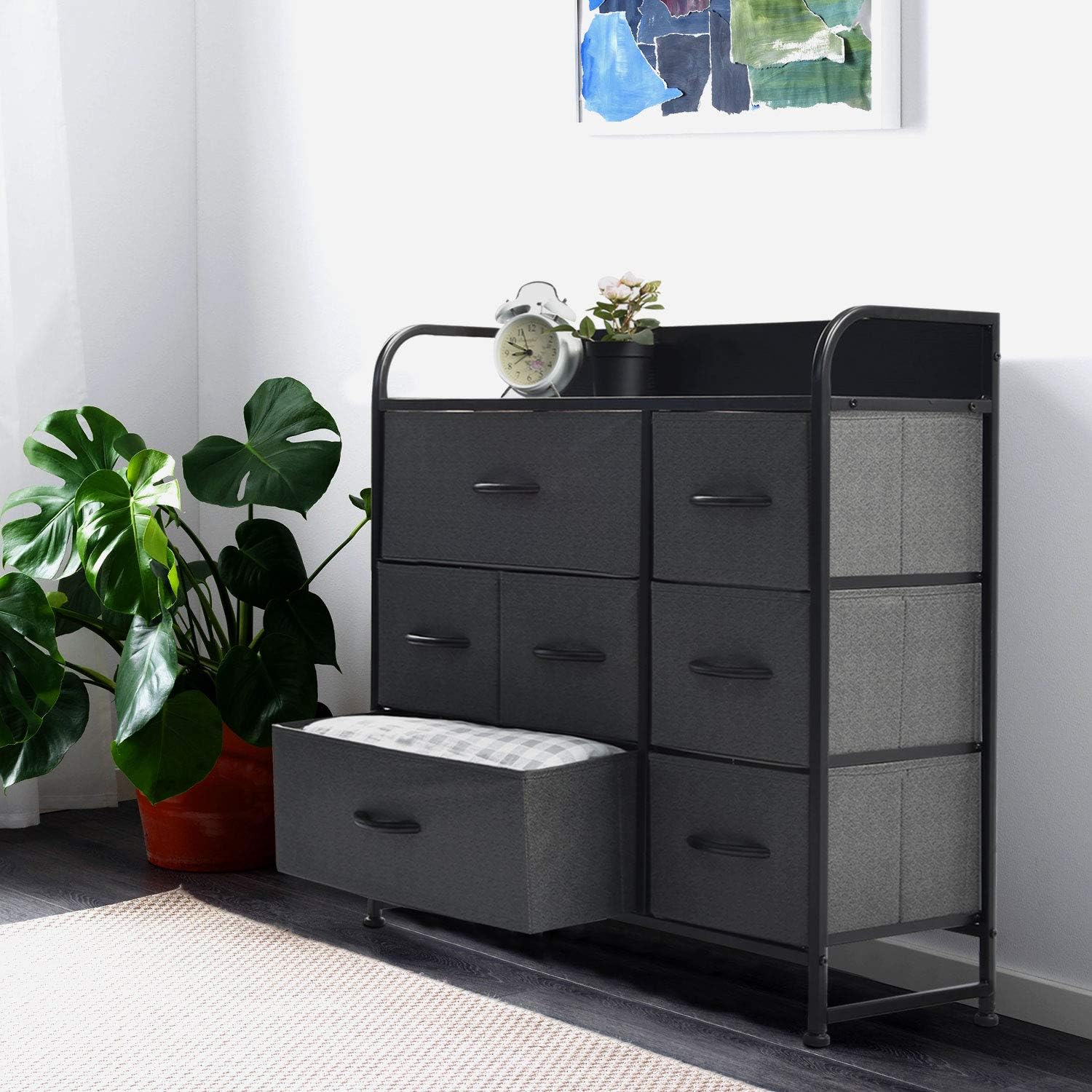 charaHOME Drawer Dresser(Gray) Dresser Organizer with 7 Drawers, Fabric Dresser Storage Tower for Bedroom, Hallway, Entryway, Closets, Sturdy Steel Frame, Wood Top & Handles: Kitchen & Dining