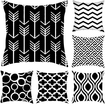 Amazon Com Set Of 6 Black White Geometric Throw Pillow Covers