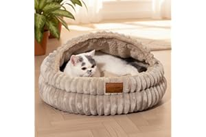 CHEERPALS Cat Bed Cave for Indoor Cats, Washable Round Cat Bed Soft Fluffy Pet Bed for Kitty, Puppy and Small Dog(Khaki)