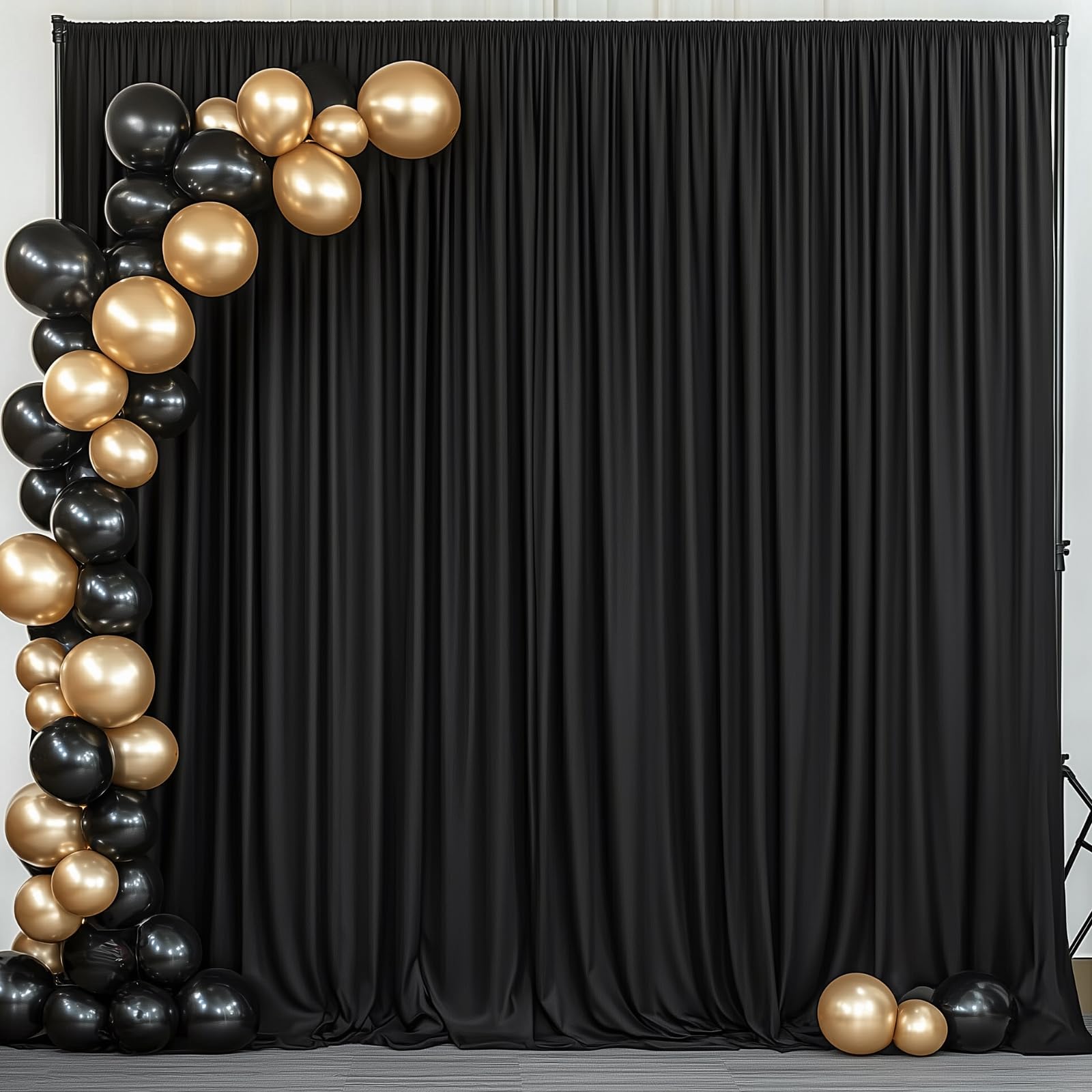 Photo 1 of 10x10FT Black Backdrop Curtains for Parties Wrinkle Free Black Curtains Backdrop Drapes Soft Fabric Decoration for Birthday Wedding Party Photo Photography Background 5ft x 10ft, 2 Panels