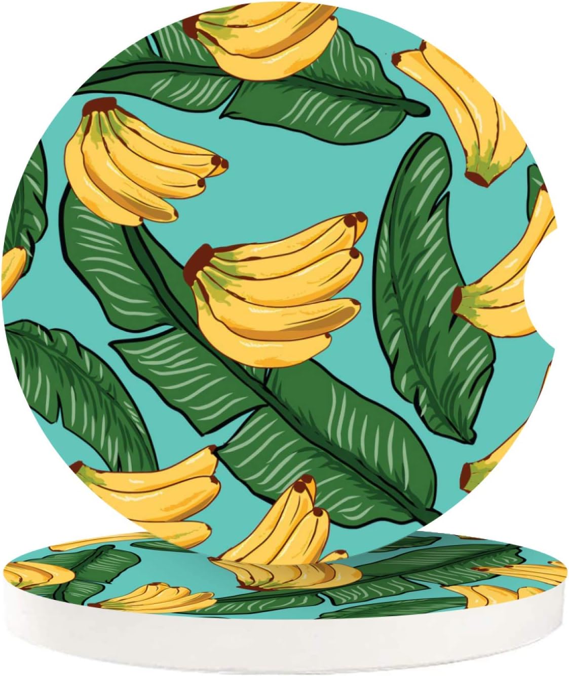 Banana Car Coaster Water Absorbing Ceramic Car Cup Coasters Absorb Spills to Keep Cupholders Clean, 2.56 inch, Set of 2