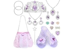 NINAOR Princess Dress Up Jewelry Accessories Pretend Play Set with Shoes Crowns Bracelet Rings Necklace Earrings Star Wand an