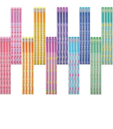 Set de 40 crayons à gomme avec motifs de dessins animés pour écrire et Set de 40 crayons à gomme avec motifs de dessins animés pour écrire et