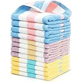 Jacquotha Cotton 12 Pack Striped Washcloths, 13 x 13 Inches, 3 Colors - Face and Body Cleansing Towels