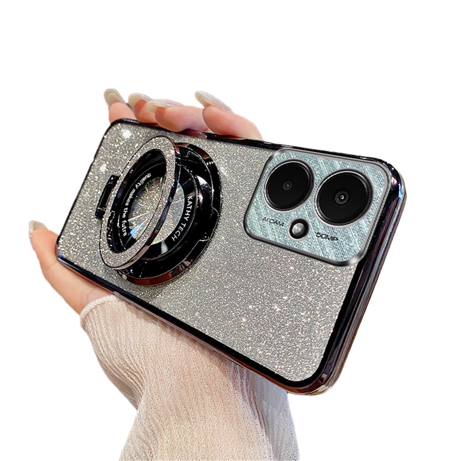 QIWEIQING Glitter Case Compatible with Xiaomi Poco M4 Pro 5G for Women Girls, Sparkle Ring Kickstand Camera Lens Protector Shockproof Slim Fit TPU Bumper Cover for Xiaomi Poco M4 Pro 5G. Black DS
