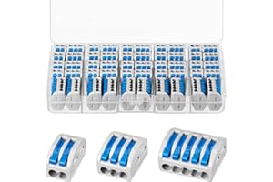 GKEEMARS 50Pcs Lever Wire Connectors, Compact Splicing Conductor Connector for Solid Stranded Flexible Wires 28-12 AWG (Blue)