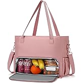 Lunch Tote Bag for Women with 15.6" Laptop Compartment, Work Tote Bag with Insulated Lunch Compartment, Large Casual Canvas Handbag Luncg Bags for Nurse, Teacher, Office, Travel, Beach, Pink