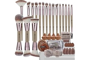 HEYMKGO Makeup Brushes, 40Pcs Professional Makeup Brush Set Dual Ended Foundation Blush Concealer Contour Powder Eyeshadow Ma
