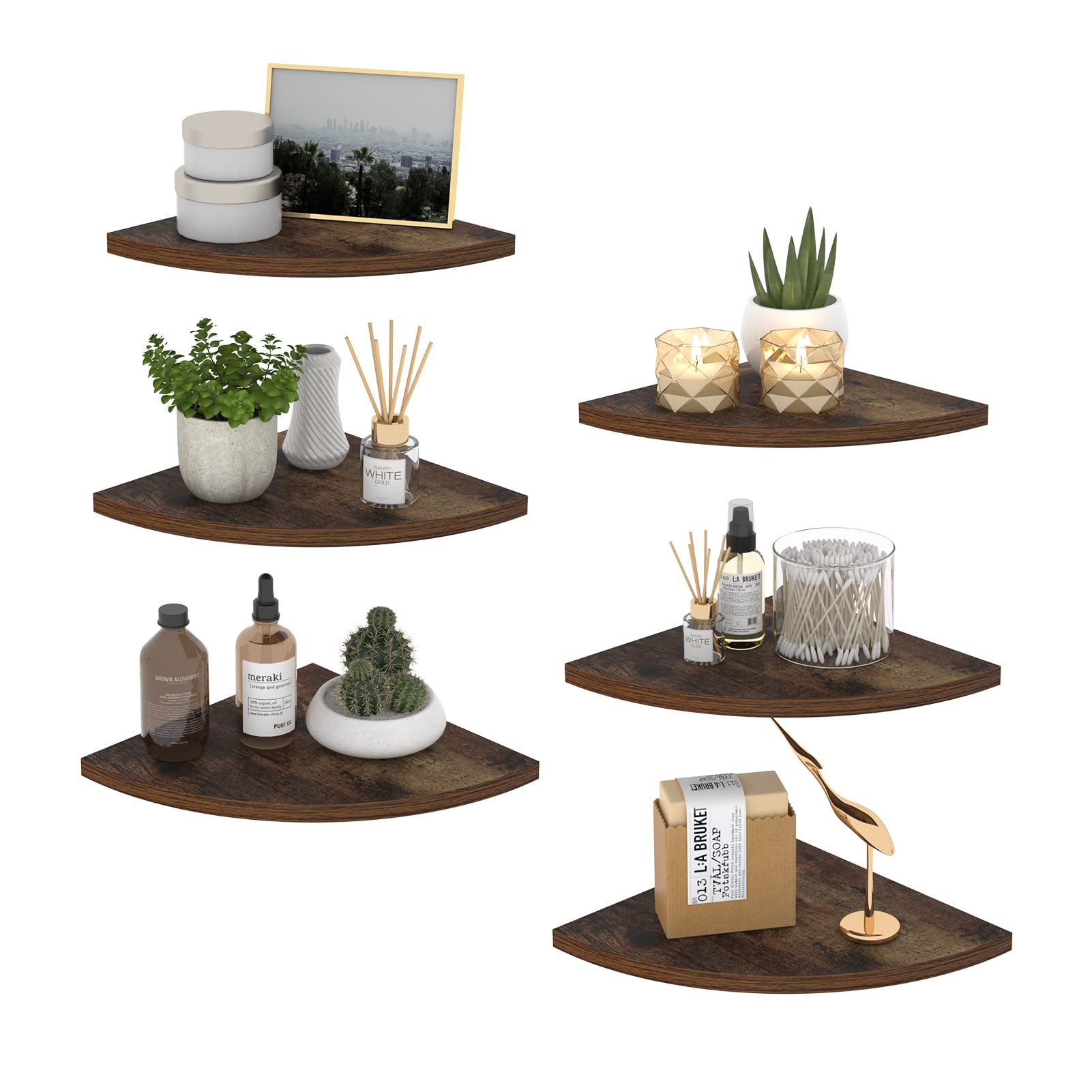 Photo 1 of HORLIMER 6 Pack Wall Mount Floating Corner Shelf, Rustic Wood Corner Wall Shelves for Bedroom, Living Room, Bathroom, Kitchen