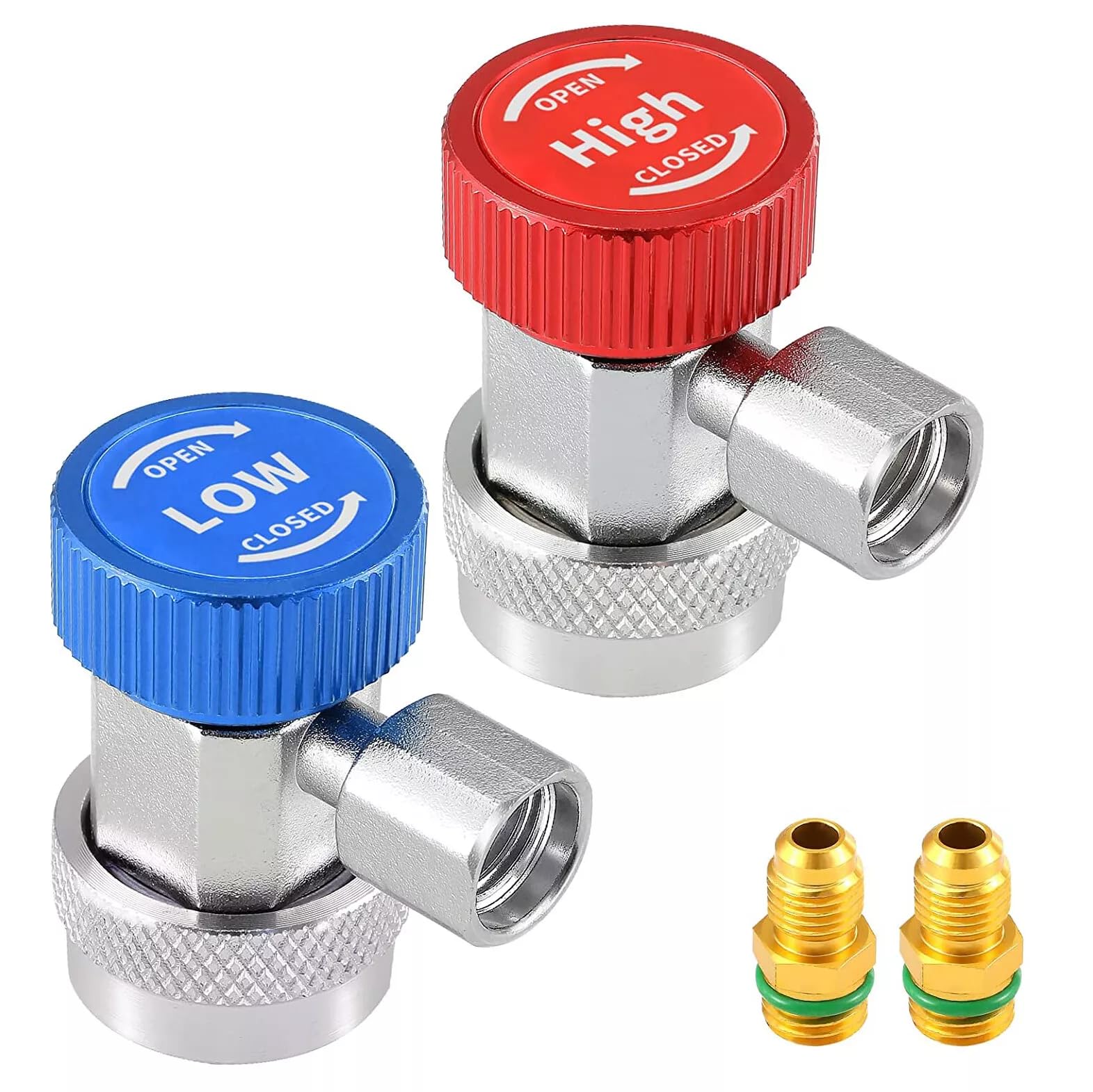 Photo 1 of R134a Quick Coupler Adapter, Adjustable R134a Adapters and AC Hose Fittings, HP and LP Connectors for R134a Car AC System Evacuation Recharging and More, 1/4" Flares,2 Set
