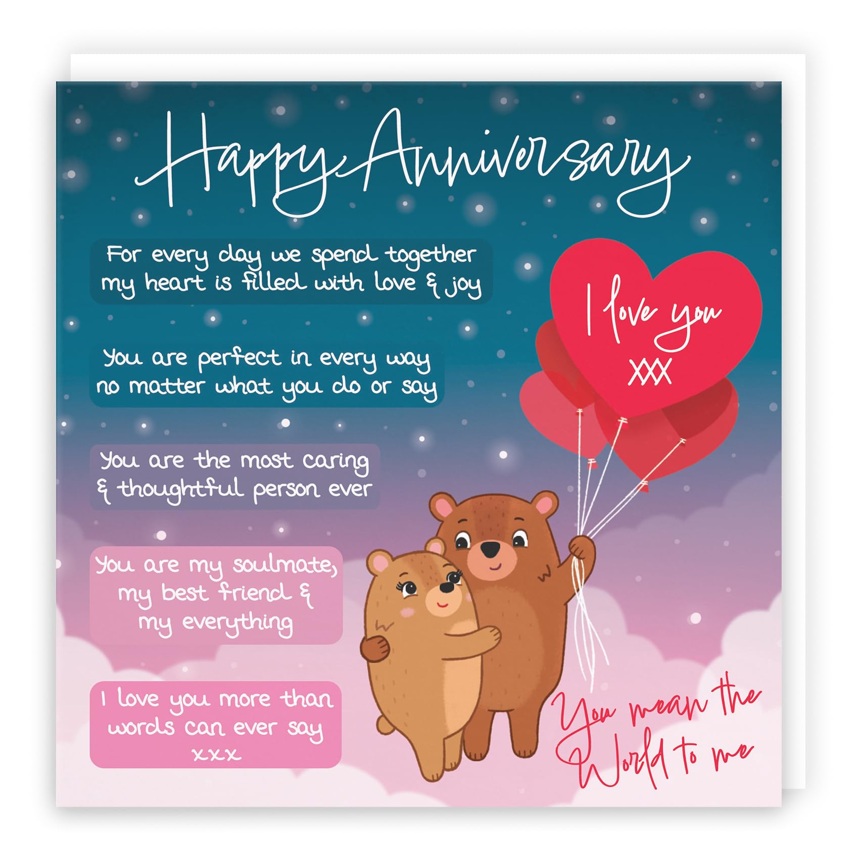 Hunts England - Romantic Starry Night Anniversary Card For Him/Her - Cute Bears Collection - Verse Anniversary Card For Wife, Husband, Boyfriend, Girlfriend - Romantic Poem Anniversary Card