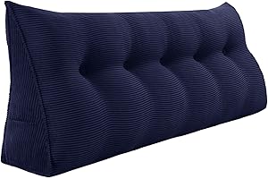 WOWMAX Wedge Pillow Headboard Queen Triangular Headboard Pillow Queen Bed Wedge Pillow for Headboard Bolster Pillow for Bed Daybed Pillows with Removable Cover, Corduroy(100% Cotton), Blue