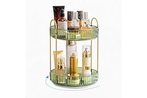 Rotating Makeup Organizer, 2 Tier Large Capacity Perfume Organizer, Cosmetic Organizer for Vanity Bathroom Bedroom, Green