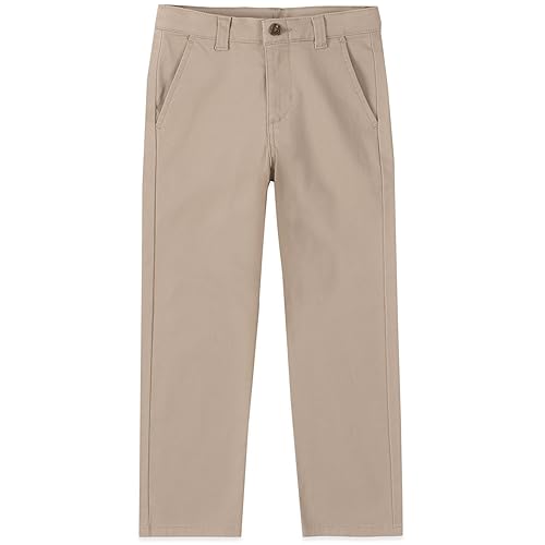 IZOD Boys School Uniform Flat Front Twill Pants, Khaki, 14 Husky