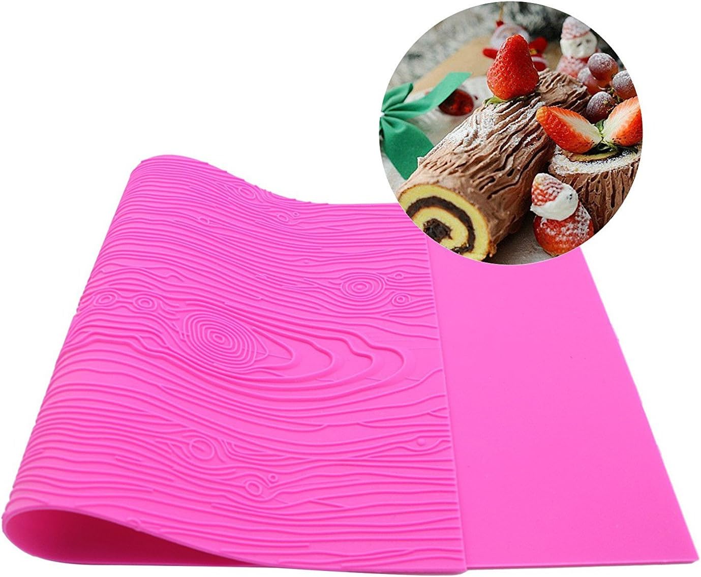 Warmoor Silicone Cake Fondant Mat, Woodgrain Impression Lace Mold (pink