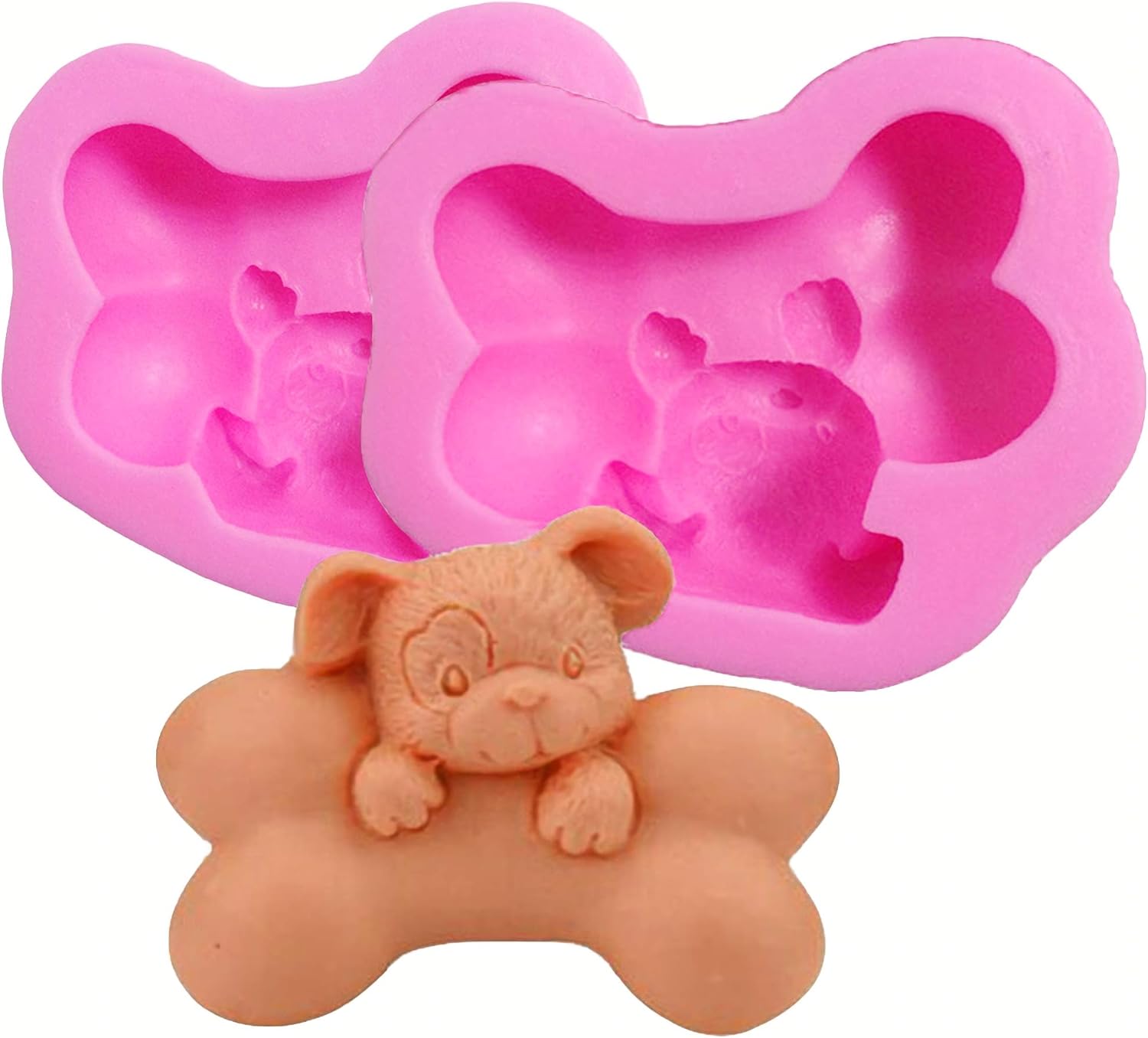 HengKe 2 Pieces 3D Puppy With Big Bone Molds Cute Puppy Soap Molds,Food Grade Cake Molds Chocolate Icing,Biscuit Decor,Polymer Clay Fondant Cake Dog Molds Cake Baking Moulds Dog Molds