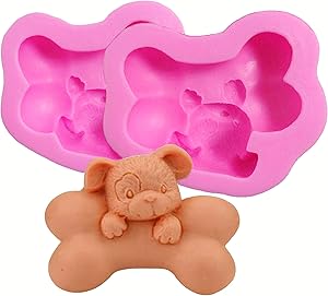 HengKe 2 Pieces 3D Puppy With Big Bone Molds Cute Puppy Soap Molds,Food Grade Cake Molds Chocolate Icing,Biscuit Decor,Polymer Clay Fondant Cake Dog Molds Cake Baking Moulds Dog Molds