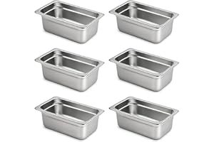 Bluelinecool 6 Pack 1/9 Size Steam Table Pan Set,2.5" Deep Hotel Pans, Half Size Anti Jam Stainless Steel Food Pan for Restaurants,Catering,Hotel, Buffet,Home,Party