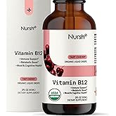 Nursh+ Boost Sublingual Vitamin B12 Liquid Drops – Extra Strength 5000 mcg Methylcobalamin for Energy Boost & Daily Wellness, Fast Absorbing, USDA Certified Organic & Vegan, 2 fl oz