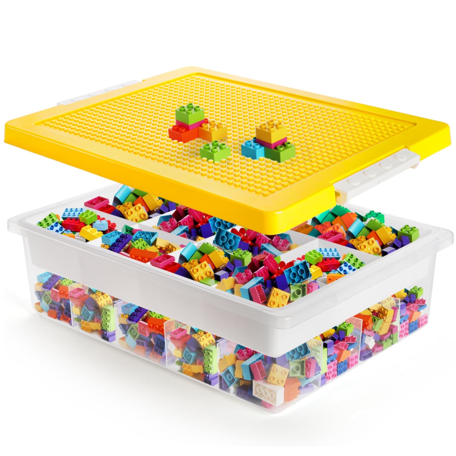 Photo 1 of Acshio Toys Organizer Bin, Double Layer Block Storage Container with Building Baseplate Lid Removable Tray, Stackable 30 Compartment Clear Crafts Box for Bead Puzzles Sewing