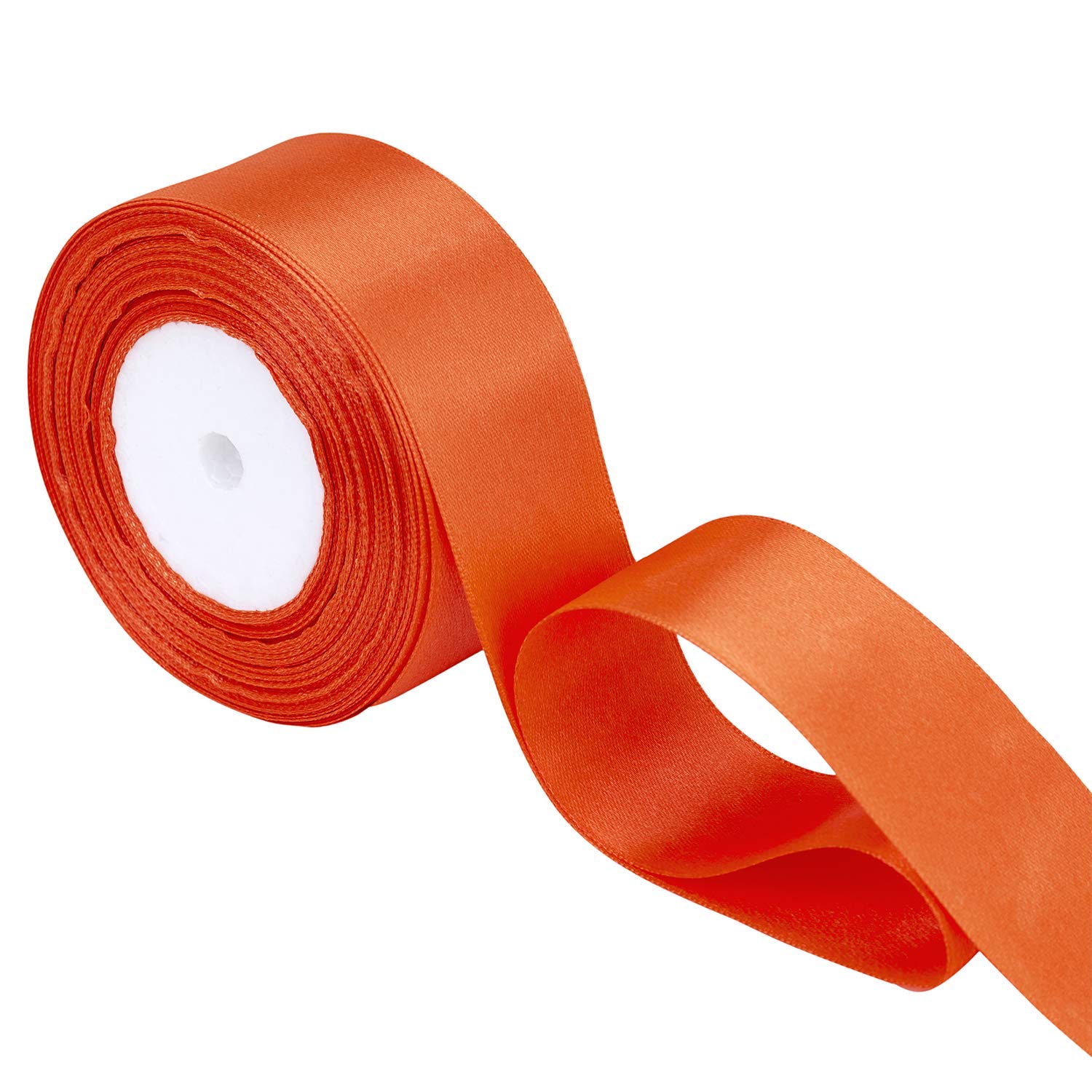 Trimming Shop 23mm Double Sided Satin Ribbon 25 Metres Roll - 100% Polyester Craft Ribbon for Gift Wrapping, Bow Making, Sewing, Wedding Decoration, Hair Accessories & DIY Crafts, Orange