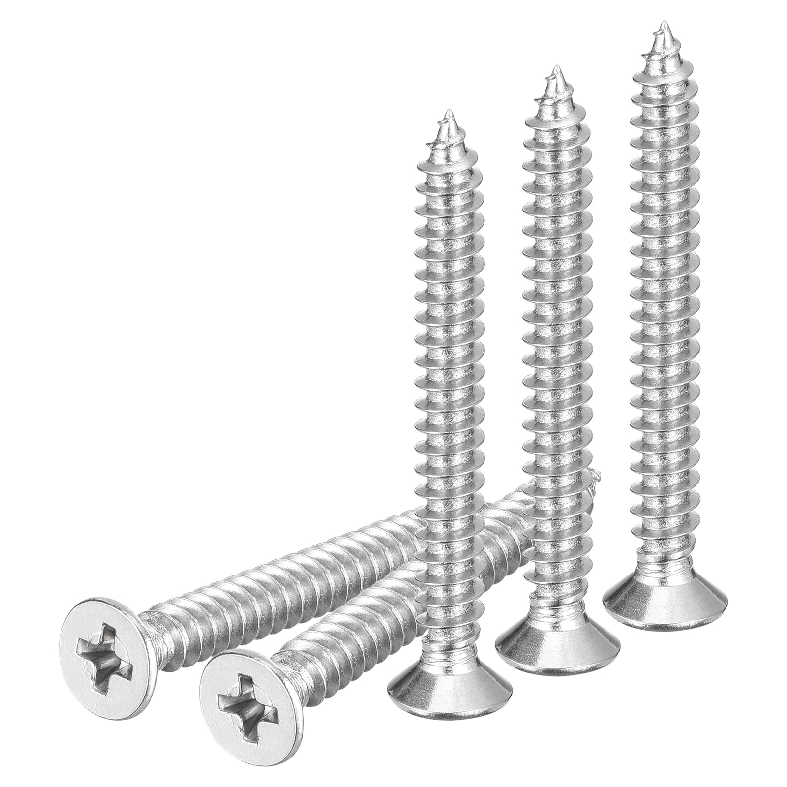 DTGN 50Pcs M5x45mm Flat Head Wood Screws, 304 Stainless Steel Phillips Self Tapping Screws - Good for Woodworking, Furniture - Silver — image 1