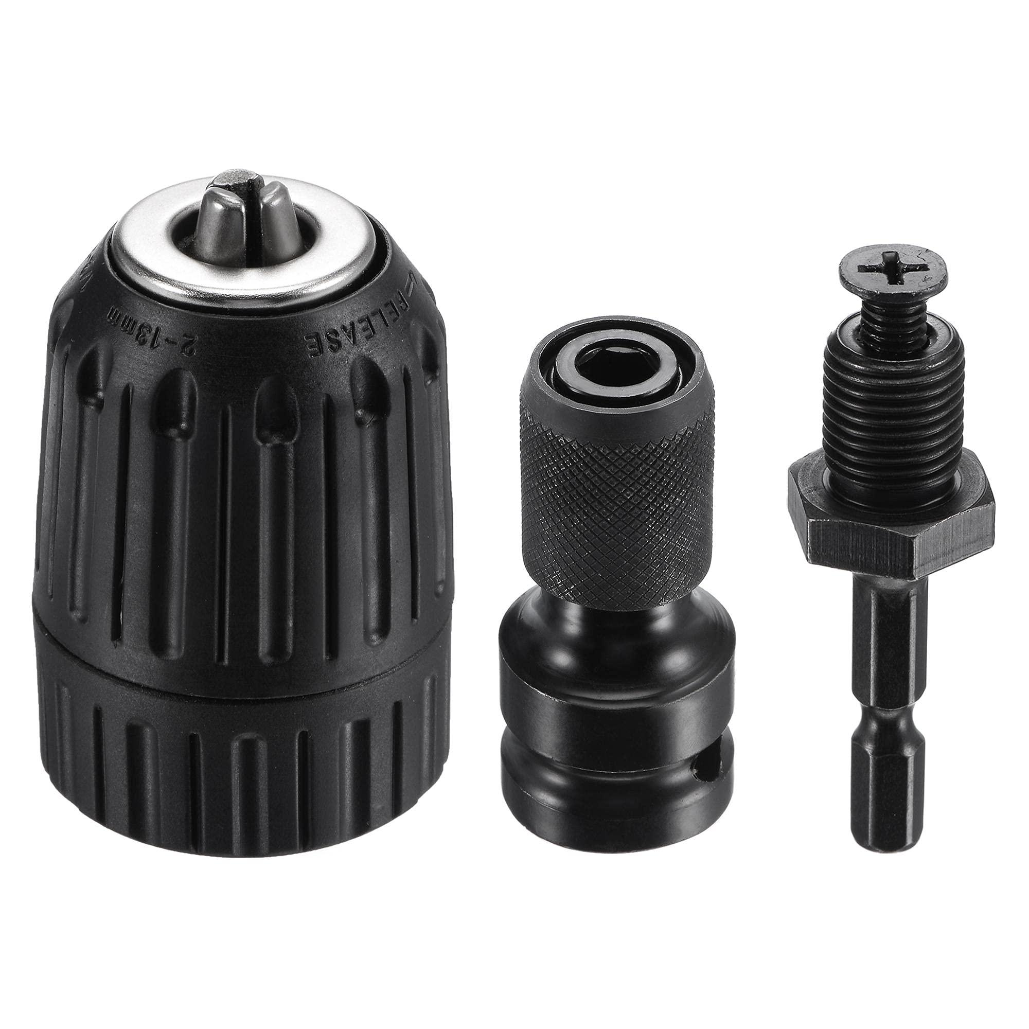 sourcing map Keyless Drill Chuck 2-13mm Capacity 1/2-20UNF Thread with Hex Shank Adapter, 1/2" Quick Release Socket Square Converter for Impact Ratchet Wrenches