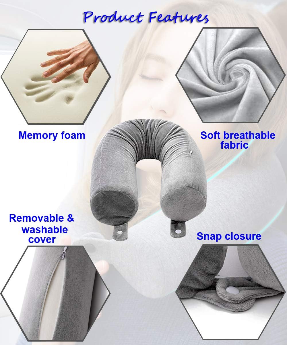 ZOYLEE Twist Memory Foam Travel Pillow Neck,Chin,Shoulder,Lumbar and Leg Support for Adult Airplane Traveling Pillow (Grey): Kitchen & Dining