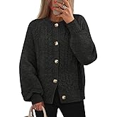 MEROKEETY Cardigan Sweaters for Women Fall Long Sleeve Cable Knit Button Open Front Casual Outerwear Coat