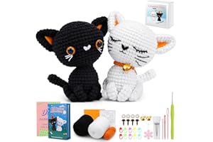 Pnytty Christmas Crochet Kit for Beginners, Crochet Animal Kit, 2PCS Cat Starters Crochet Kits Knitting Kit with Yarn, Crochet Hooks, Video Tutorials, Easy Crocheting for Adults Craft