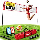 ZEALFEEL Volleyball Net,12/20ft Portable Height-Adjustable Set for Backyard | Freestanding Net with Carry Bag for Hitting and Serving Drills in Backyards, Parks, Beach or Outdoor &amp; Indoor