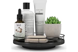 9" Oak Bathroom Vanity Tray Turntable for Perfume Candle, Round Wooden Decorative Tray for Kitchen Sink Countertop Organizer,