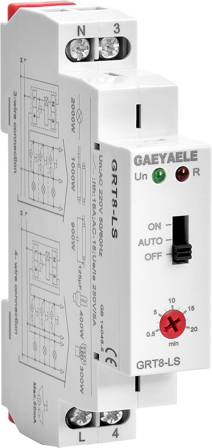 GAEYAELE Din rail Staircase Switch Lighting Timer Switch timer relay 220VAC 16A used for Corridor Lighting Control(GRT8-LS,AC220V)