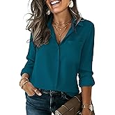 HOTOUCH Button Down Shirts for Women Long Sleeve Blouse Dressy Casual Business Work Tops with Pocket