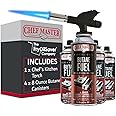 Butane Torch Lighter Combo w/ 4 x 8 oz. Butane Fuel, Refillable Kitchen Cooking Torch for Brulee, Desserts, Baking, Cafe, Hotel & Restaurant, Home Necessities & Kitchen Essentials by Chef Master 90014