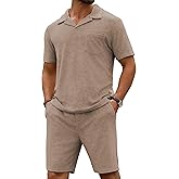 URRU Men's Polo Shirt and Shorts Set Summer Outfits Beach Terry Casual Short Sleeve 2 Piece Short Set for Men