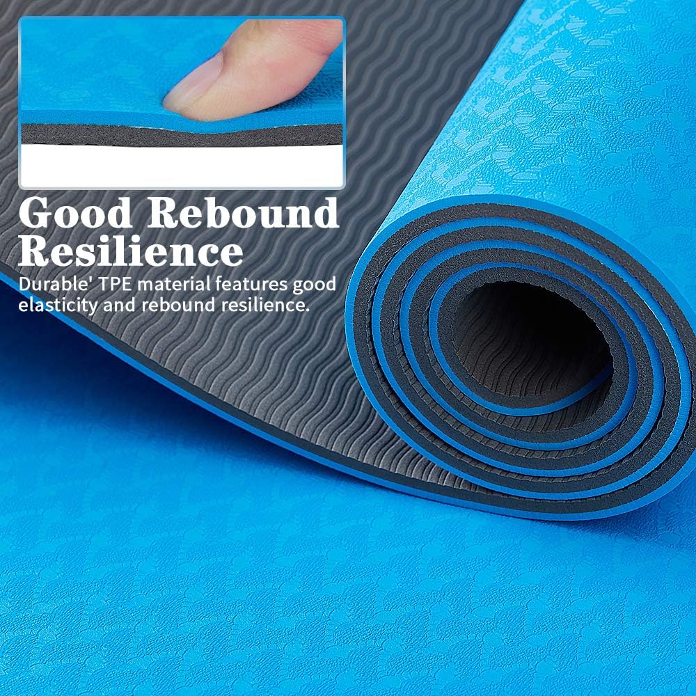 Asvin Yoga Mat 1/4 Inch Thick Fitness Exercise Mat, Non Slip, Striped, Sweat - Proof, Eco Friendly, TPE Workout Mat for Yoga, Pilates and Floor Exercises, 68"x27" : Sports & Outdoors