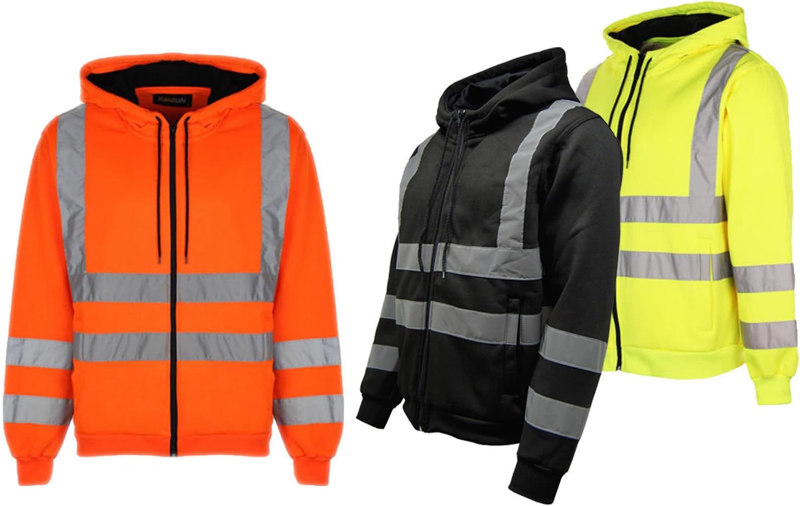 Mens Hoodie Hi Vis Zipper Hi Visibility Safety Hooded Zip Sweatshirt Work Jacket Top EN471