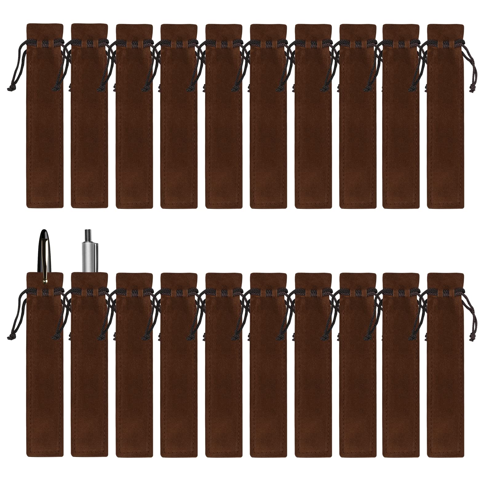 Bekecidi 20 Pieces Velvet Pen Pouch Drawstring Pen Pouch Pen Gift Bags Single Pen Holder Packaging Sleeve for School Office Business Gift (Brown)