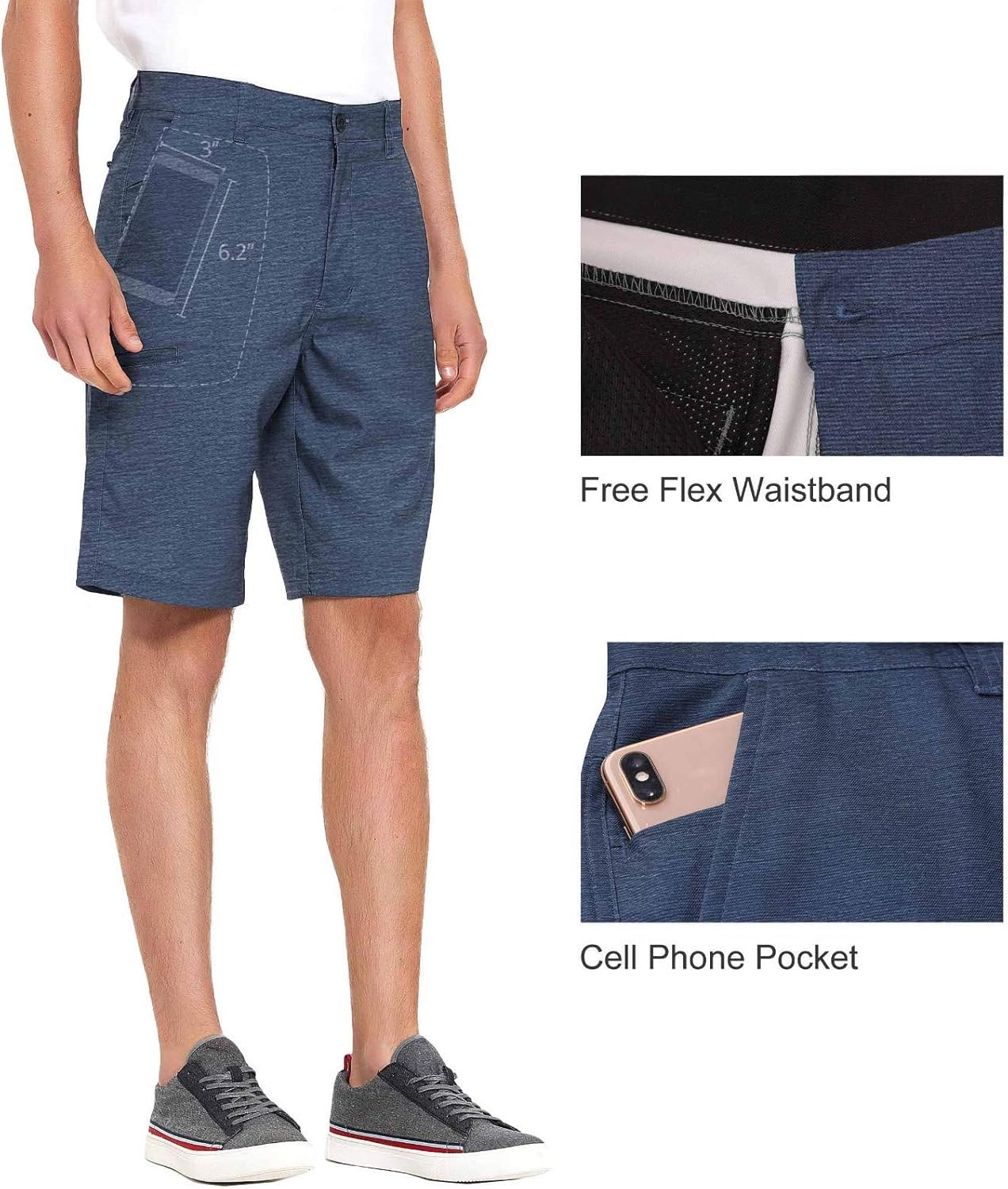 PULI Men's Golf Hybrid Dress Shorts Casual Chino Stretch Flat Front Lightweight Quick Dry with Pockets at  Men’s Clothing store