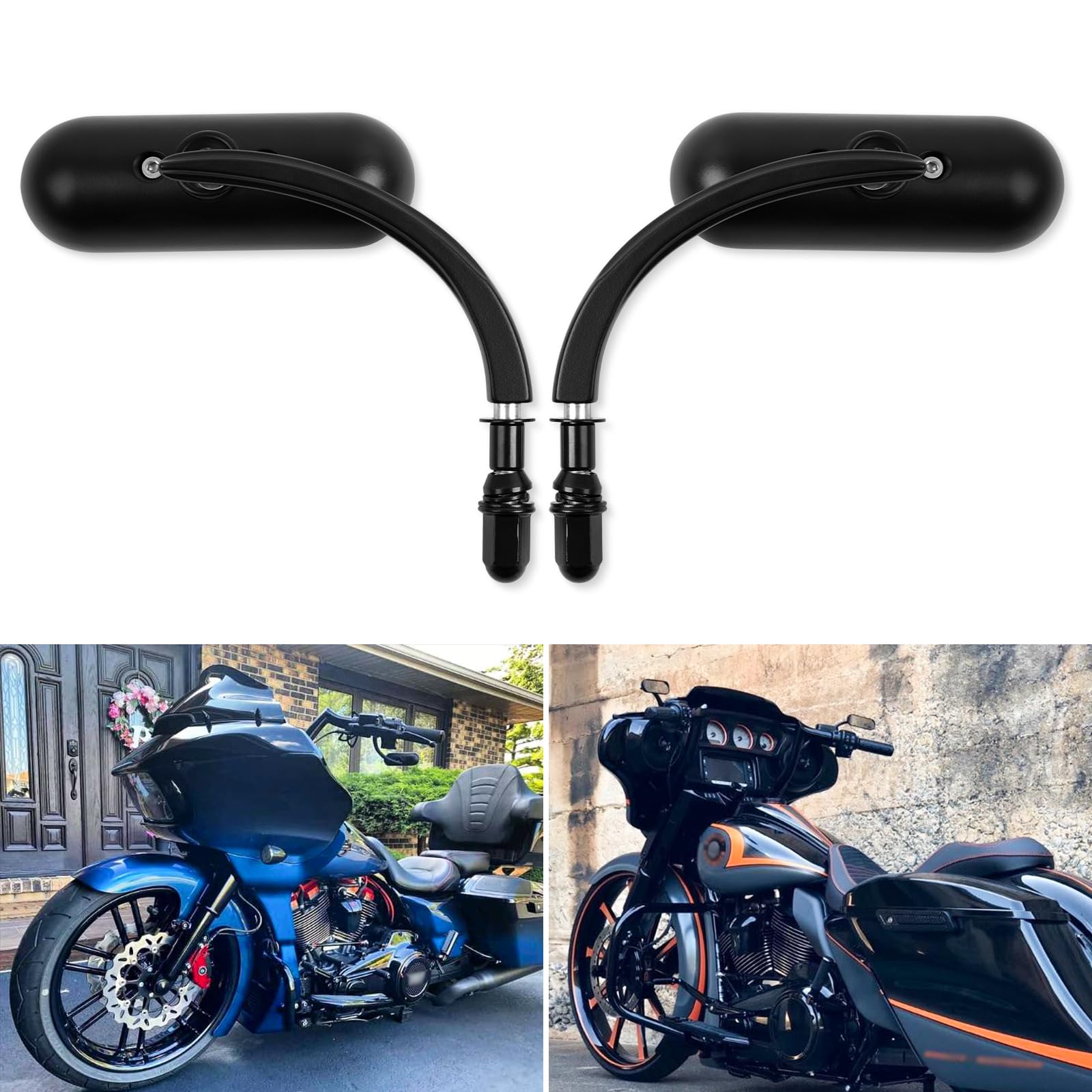DREAMIZER Black Motorcycle Rear View Mirrors 8MM 10MM Retro Mini Oval ...