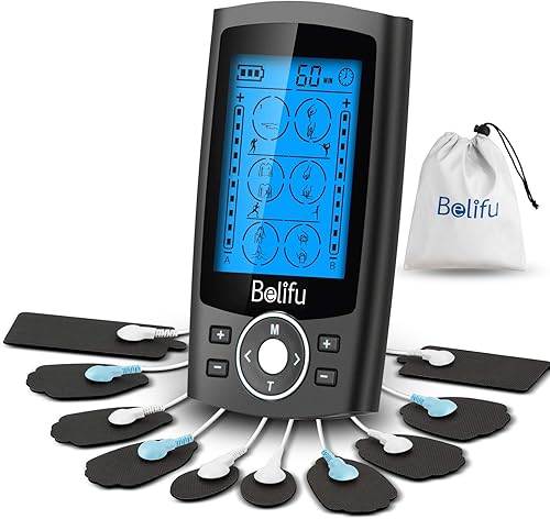 Dual Channel TENS EMS Unit 24 Modes Muscle Stimulator for Pain Relief Therapy, Electronic Pulse Massager Muscle Massager with 10 Pads, Dust-Proof Drawstring Storage Bag，Fastening Cable Ties