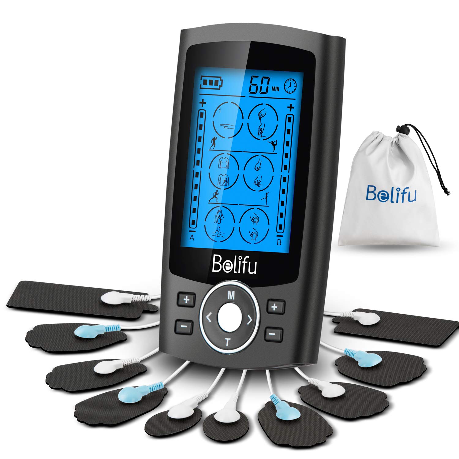 Belifu Dual Channel TENS EMS Unit 24 Modes Muscle Stimulator for Pain