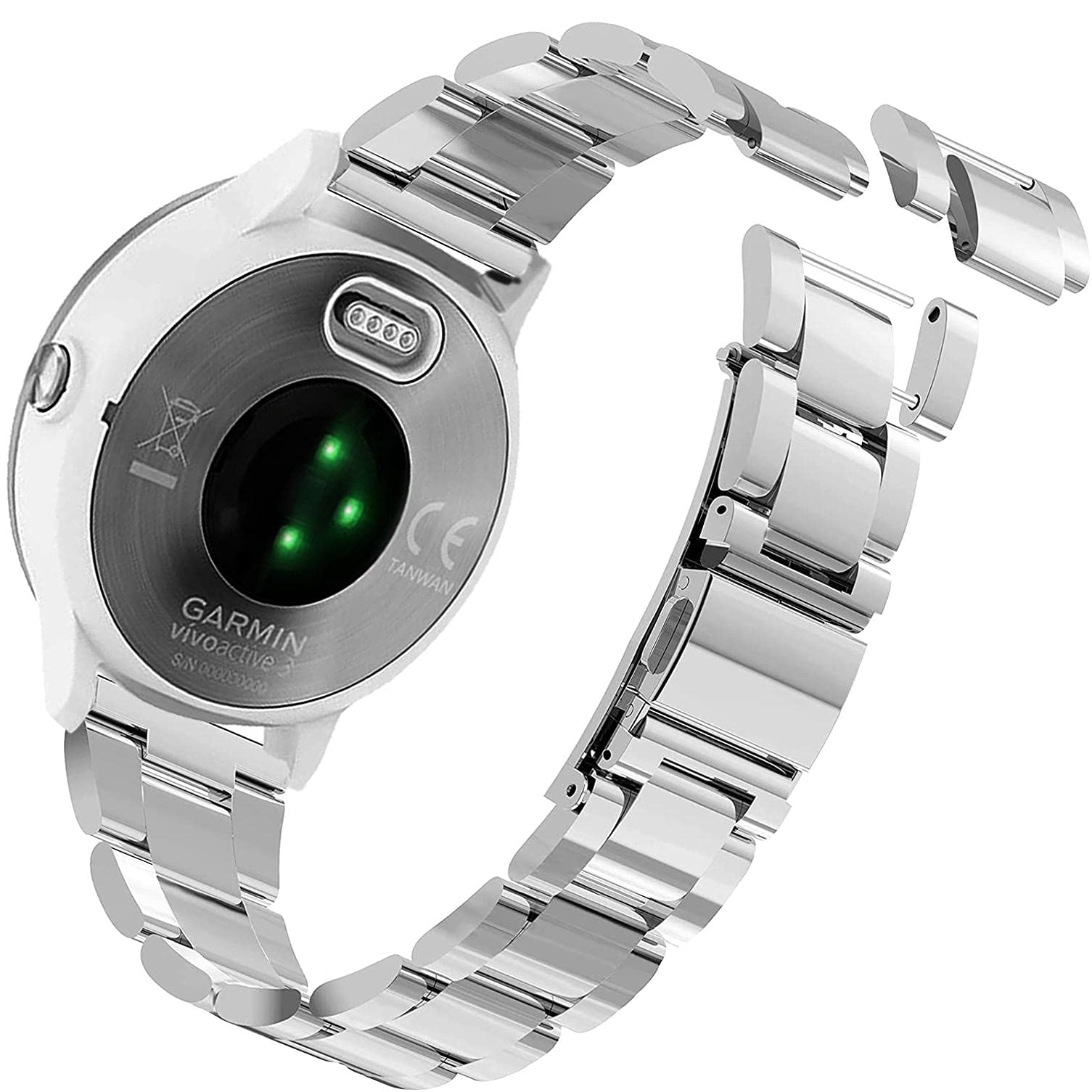 ahayo Stainless Steel Watch Strap for Garmin Vivoactive 5 / Venu 2 Plus/Venu Sq, 20mm Quick Release No Tool Needed Adjustable Length Metal Wrist Band for Garmin Forerunner 165 (Silver)