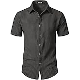 JEMITOP Men's Knit Shirt Summer Casual Short Sleeve Button Down Shirt for Beach Vacation
